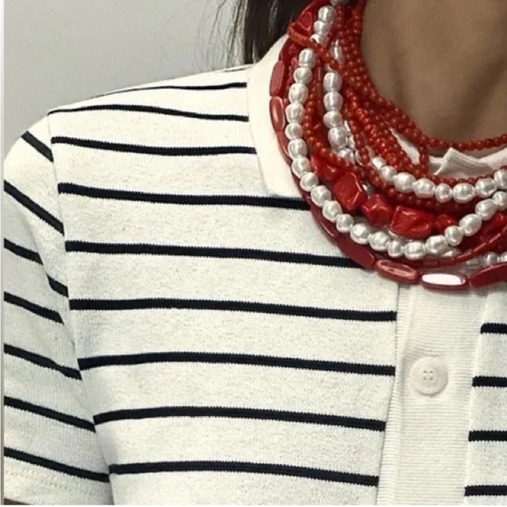 NWT Zara Multi-strand Beaded Necklace with Pearl appliqués - Picture 2 of 7
